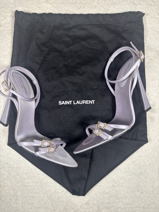 Saint Laurent YSL Lila Sandals Crepe Satin Lilac Light Purple Color Size 37.5 - Picture 4 of 10